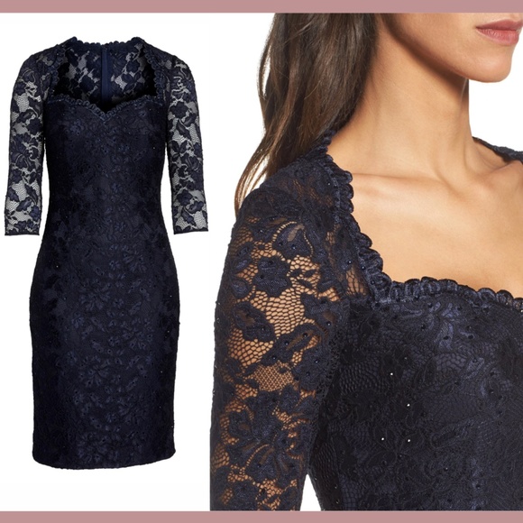 NEW La Femme [ 16 ] Embellished Lace Cocktail Dress in‎ Navy Blue - Picture 2 of 12